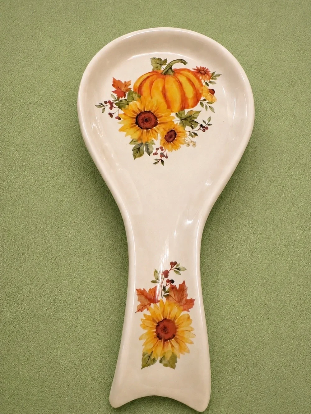 Fall Harvest Ceramic Pumpkin Spoon & Sunflower Rest, Autumn Decor 10”🌻💫
